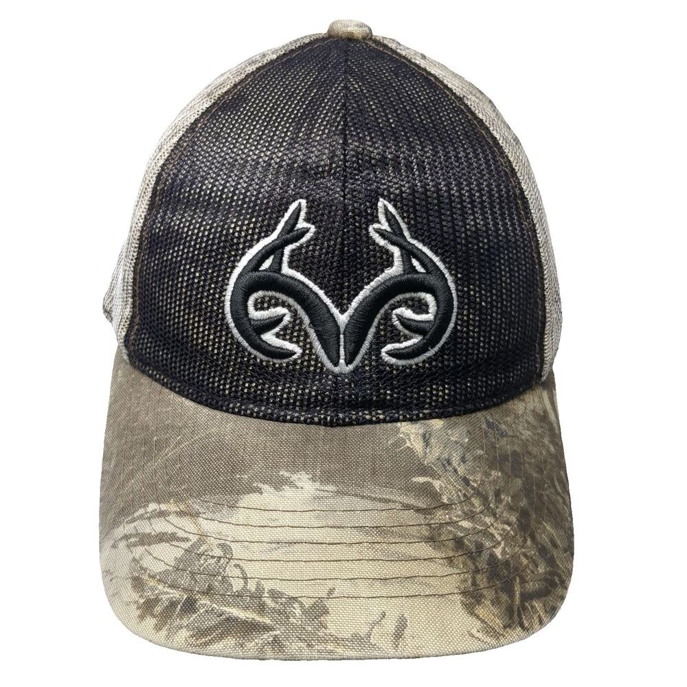 Realtree Baseball Cap One Size Brown Black Camo Mesh Strapback Antler Logo Hat